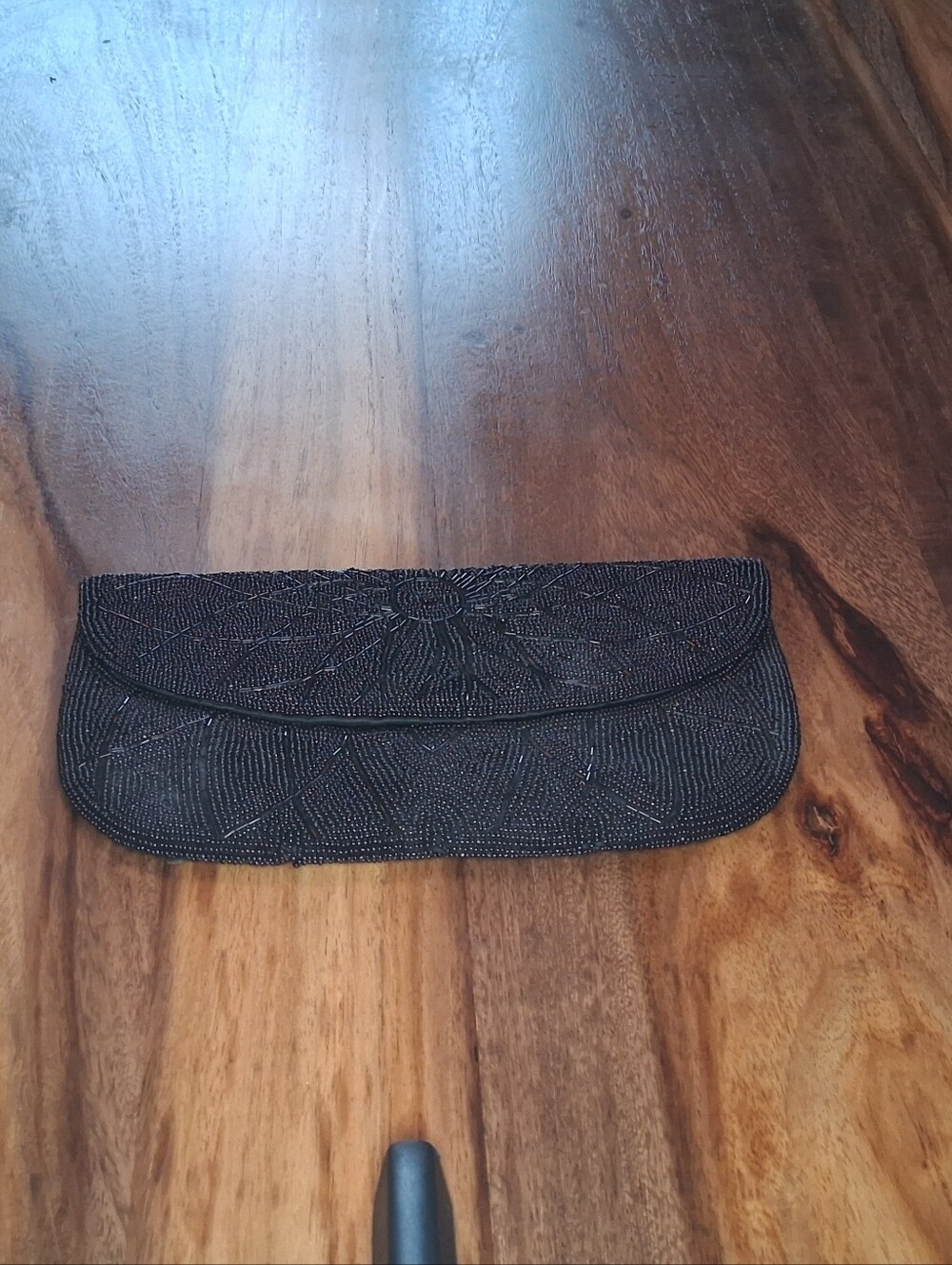 VTG 1980s to Early 2000s Black Beaded Envelope Clutch Evening Bag Fan Pattern - Picture 2 of 4